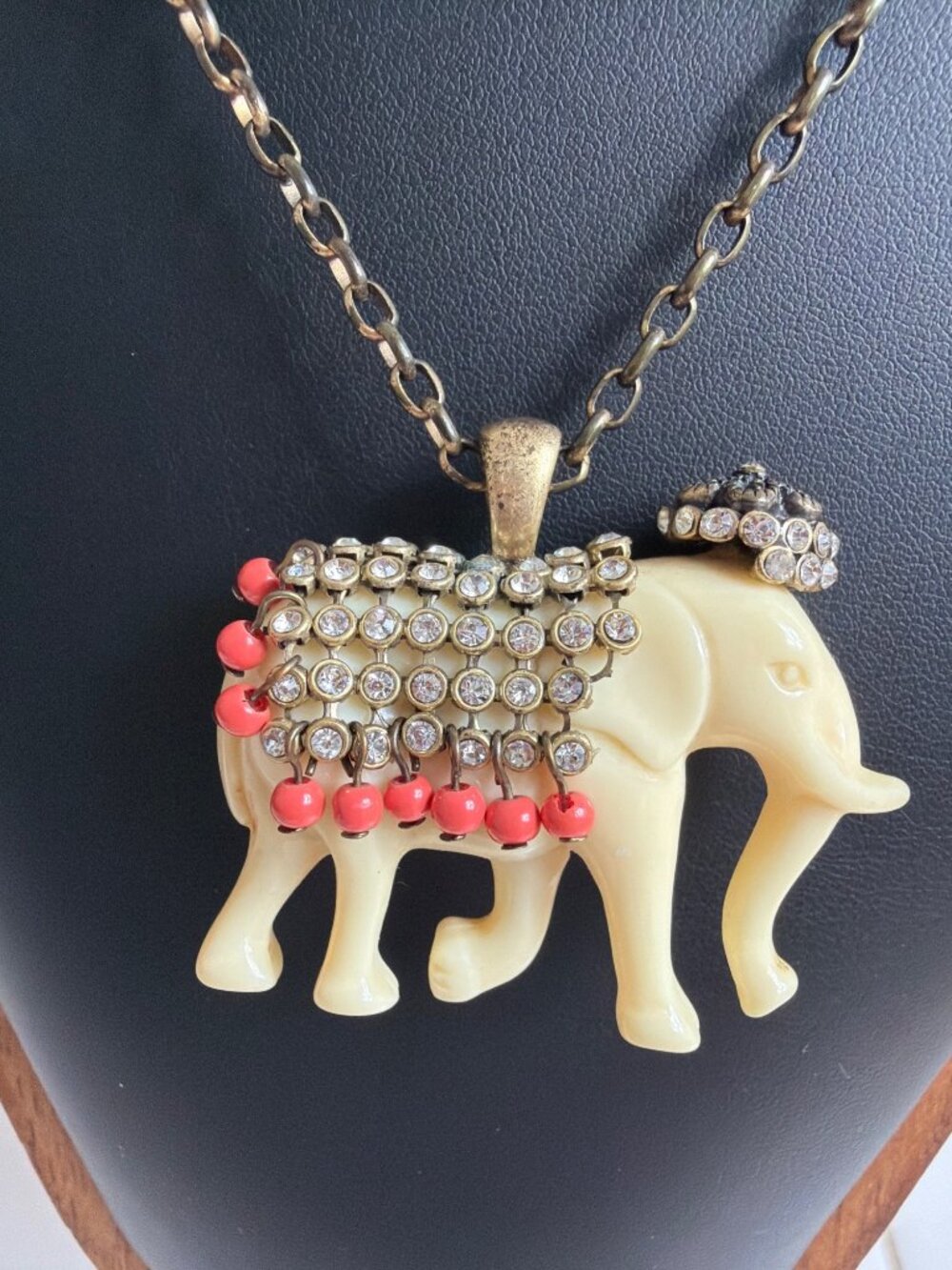 J.Crew Elephant Necklace Statement Pendant Boho Vintage style Patina - Picture 3 of 11